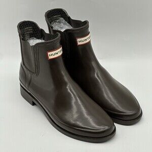 Hunter Chelsea Dark Brown Glossy Rubber Rain Ankle Boots Women's Size 9 / Men 8